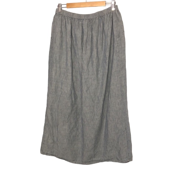 FLAX | Women’s Blue Linen Micro Stripe Front Slit Vintage Maxi Skirt size Large - Picture 8 of 9